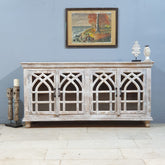 French Arched Glass Doors Solid Wood Sideboard 180x40x100 cm Whitewash